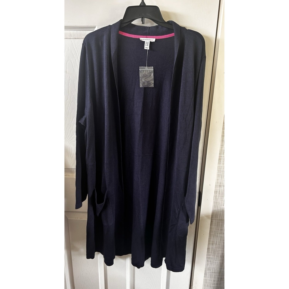 Isaac Mizrahi Live Cardigan Womens 2X Plus Navy Open Front LS Cotton Rayon New T - Picture 9 of 12